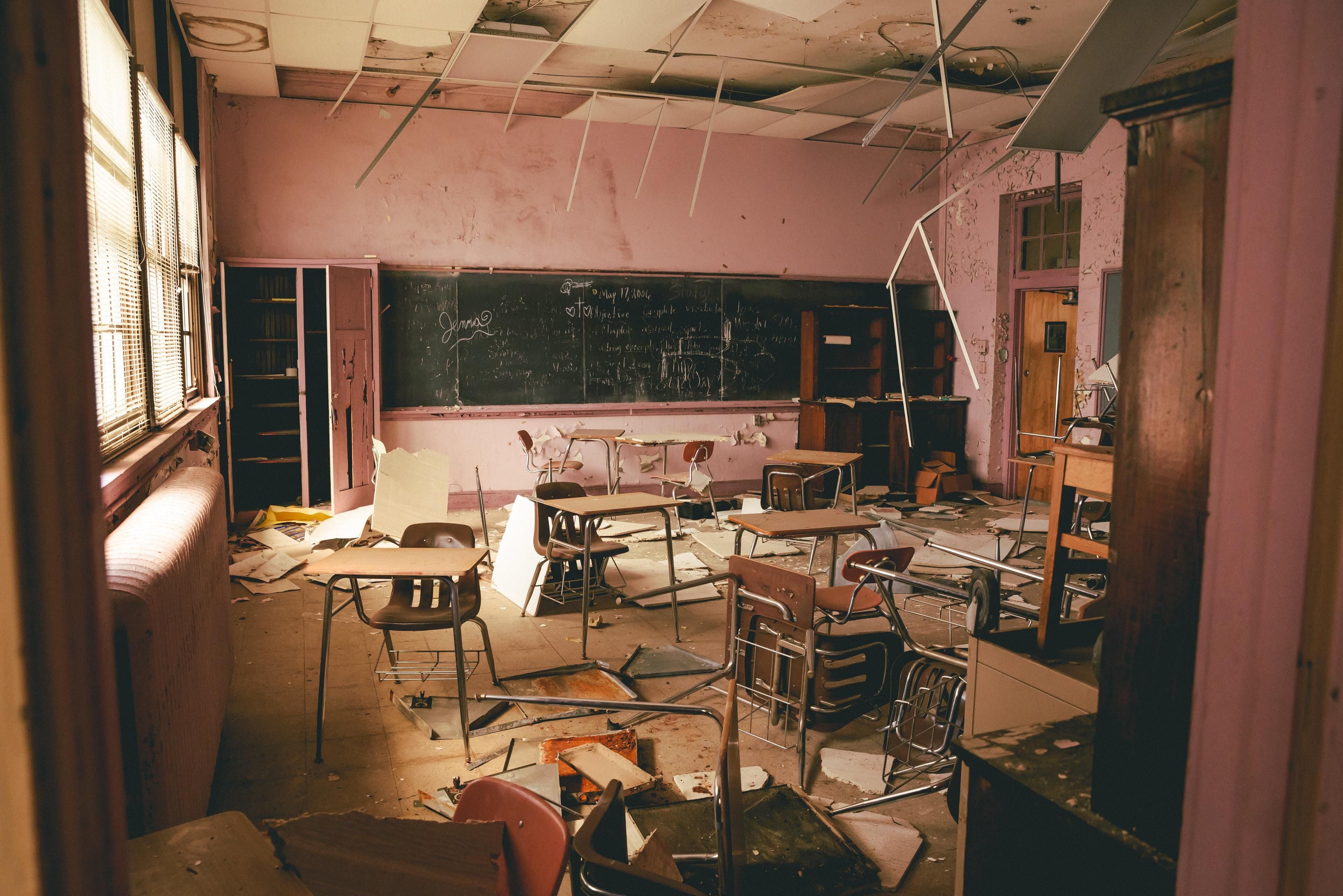 Abandoned school classroom